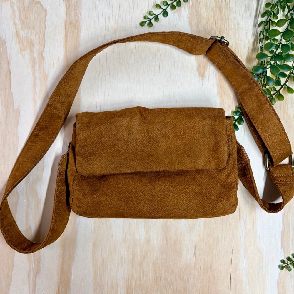 Anthropologie Vegan Suede Foldover Crossbody Bag Convertible Clutch